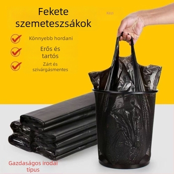 Vastagított fekete műanyag szemeteszsákok fogantyúval, mellény-stílusú, otthoni, kollégiumi és irodai használatra