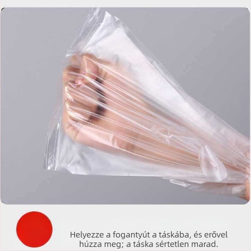 Fehér egyszer használatos műanyag zacskó élelmiszerekhez, kiszállításra és vásárláshoz, frissesség megőrzésével