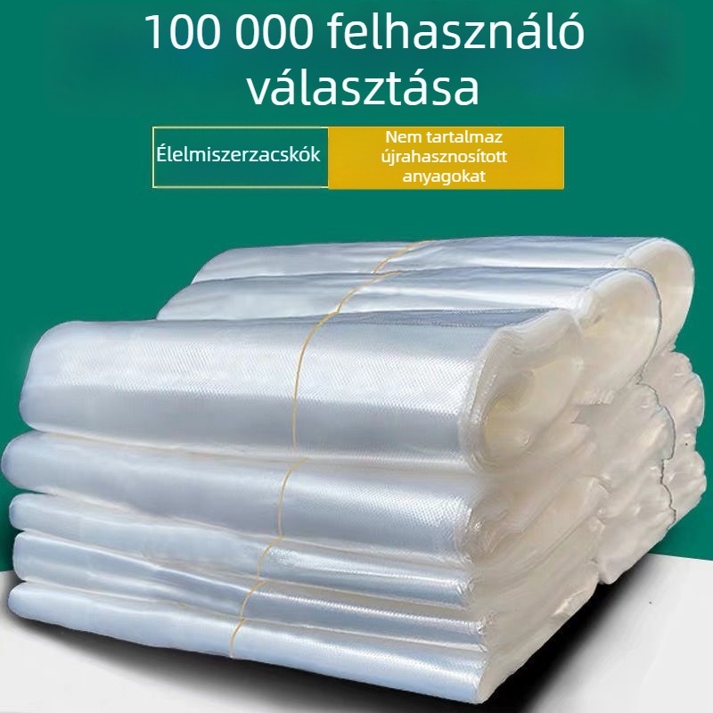 Fehér egyszer használatos műanyag zacskó élelmiszerekhez, kiszállításra és vásárláshoz, frissesség megőrzésével