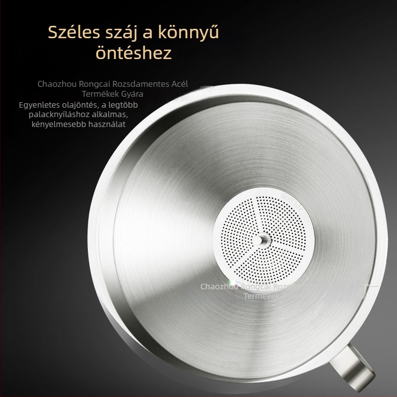 304 rozsdamentes acélból készült tömör tölcsér szűrővel, konyhai olaj- és boröntéshez, nagy és kicsi átmérővel
