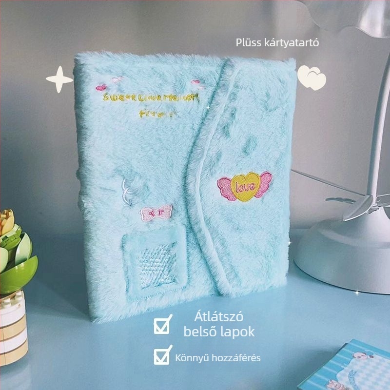 Aranyos plüss kártyaalbum, 3 hüvelykes mini méret, négy rekesz, levehető, elegáns fotóalbum