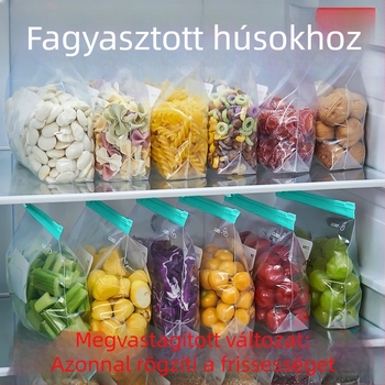 Élelmiszerbiztonságos, vastag záró tasak hűtőszekrényhez és fagyasztóhoz, cipzáras zárás