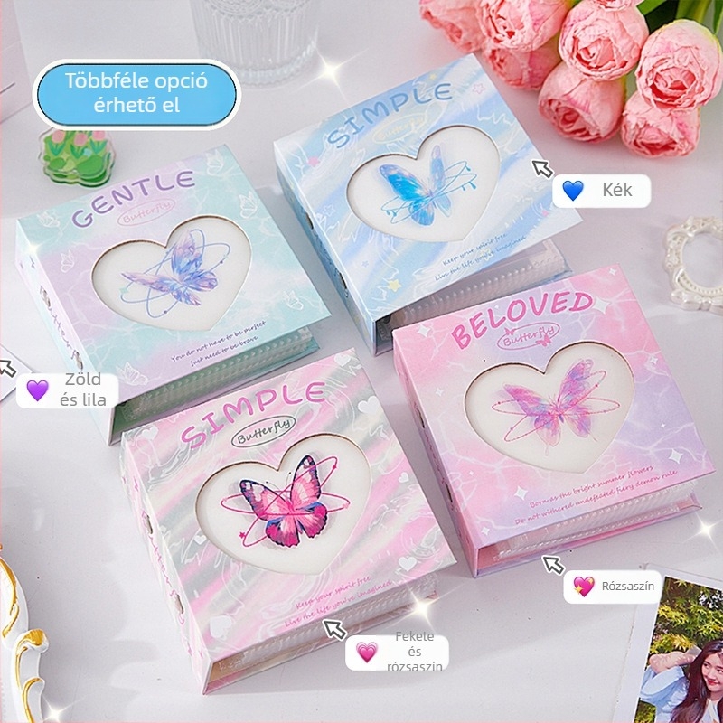 Új modell, elegáns pillangó mintázatú, csillogó rácsos kártyaalbum, 1 rekesz oldalanként, idol kártyákhoz és Polaroid fényképekhez