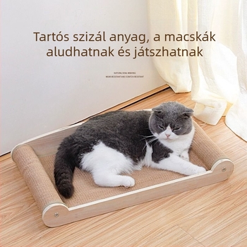 Nagy sizál macska karmolódeszka – kopásálló, szálhullás mentes, tömörfa alapú, karmolásra és macska kanapéágyként használható