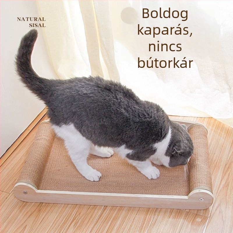 Nagy sizál macska karmolódeszka – kopásálló, szálhullás mentes, tömörfa alapú, karmolásra és macska kanapéágyként használható