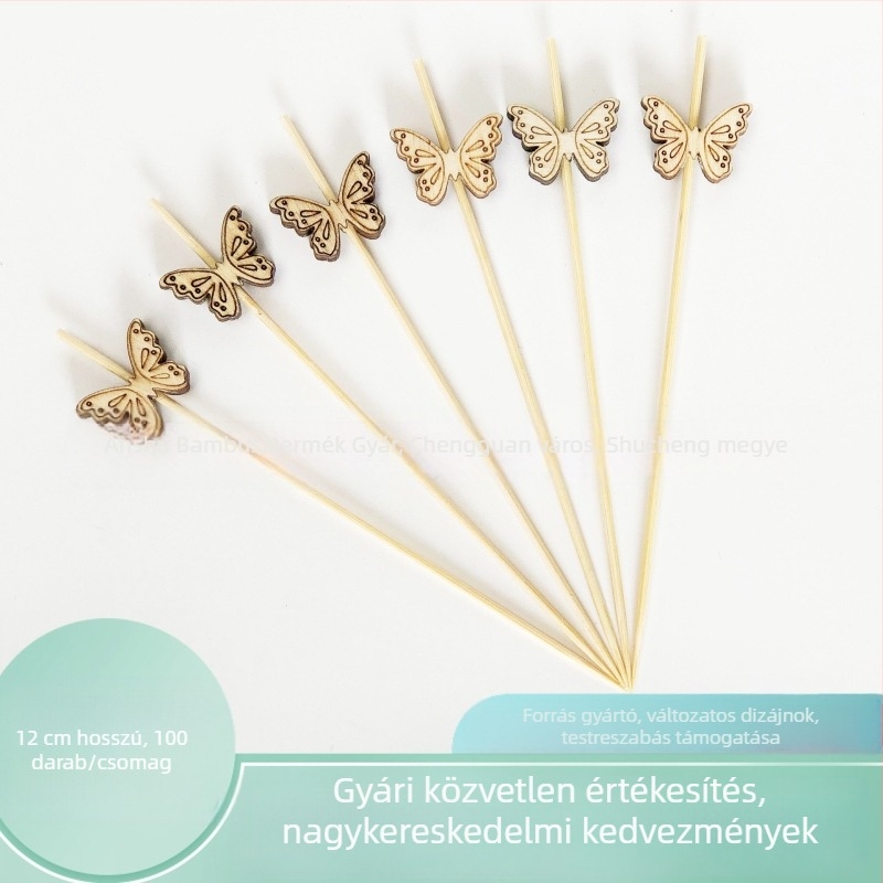 100 db natúr fa színű bambusz nyárs gyöngyökkel gyümölcsökhöz – pillangó és medve motívumok