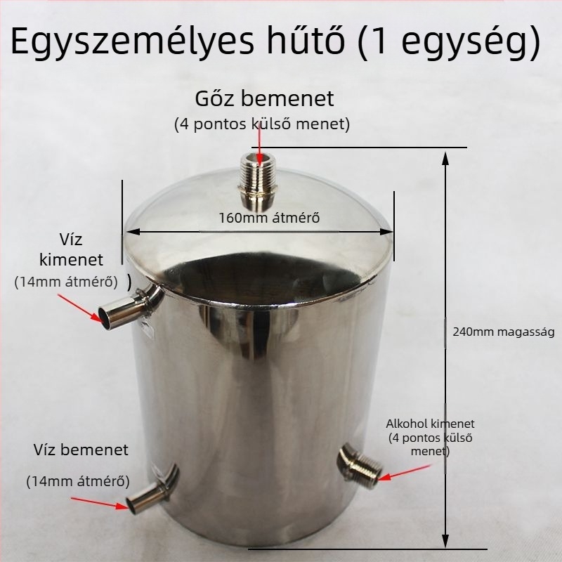 Rozsdamentes acélhűtő és kondenzátor hagyományos lepárláshoz, másodlagos hűtő, kis háztartási hőcserélő