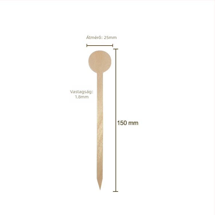 Fából készült kávékeverő pálcák kerek fejjel, két méretben: 152 mm és 180 mm, nagy fejű, különleges formájú, logó forró nyomtatással