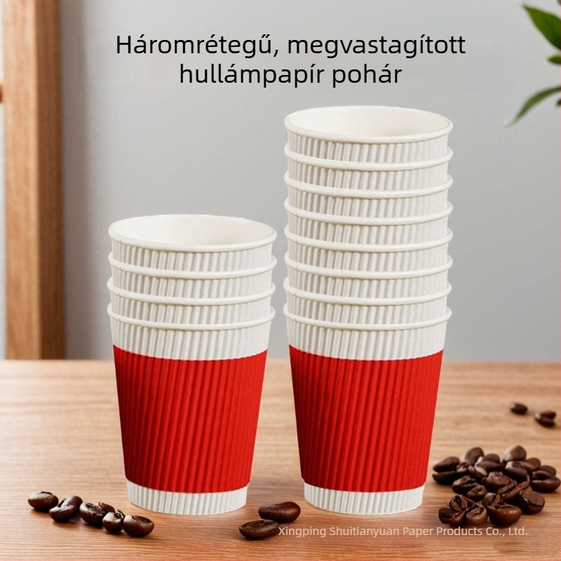 Dús hullámkarton papírpohár, 250 ml, egyszer használatos otthoni felhasználásra, pohár kávého és tejes teára
