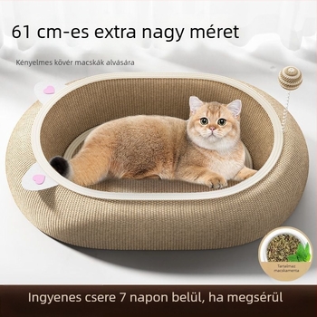 Minden évszakra alkalmas macskafészek sisálból, alvófelület, nagy méret, kopásálló és szőrszálakat nem hullajtó kaparódeszka