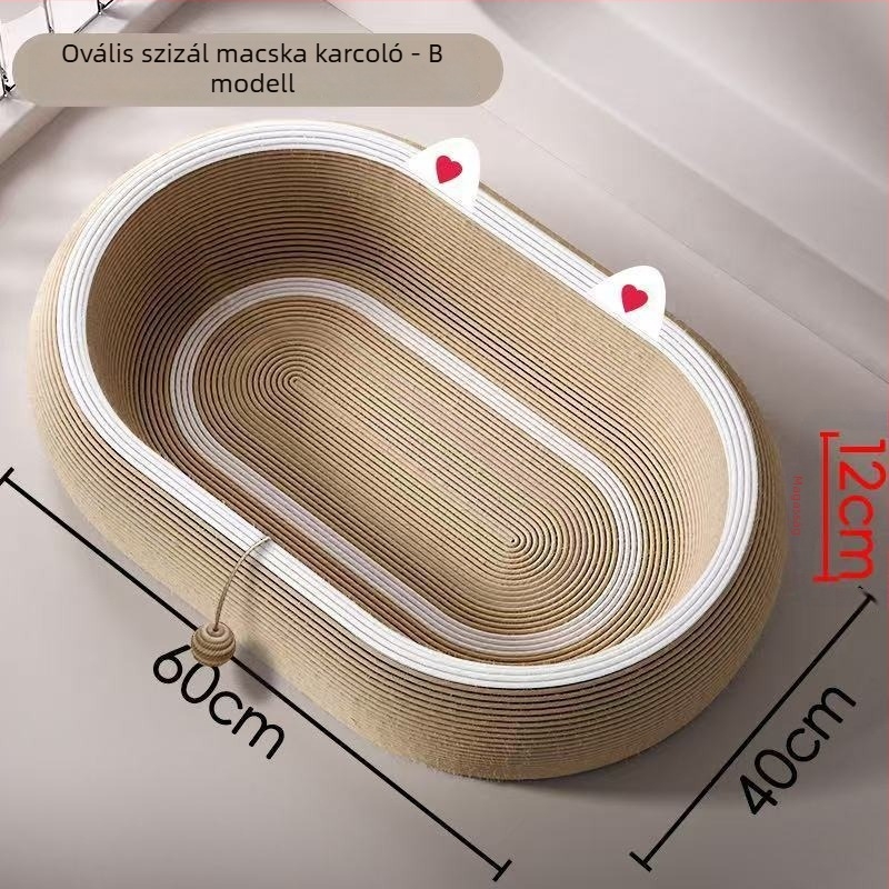 Minden évszakra alkalmas macskafészek sisálból, alvófelület, nagy méret, kopásálló és szőrszálakat nem hullajtó kaparódeszka