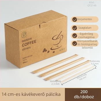 Fa egyszer használatos kávékeverő pálcák, 14 cm, egyenként csomagolva, 100 darabos csomag, kávéhoz és forró italokhoz