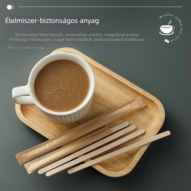 Fa egyszer használatos kávékeverő pálcák, 14 cm, egyenként csomagolva, 100 darabos csomag, kávéhoz és forró italokhoz