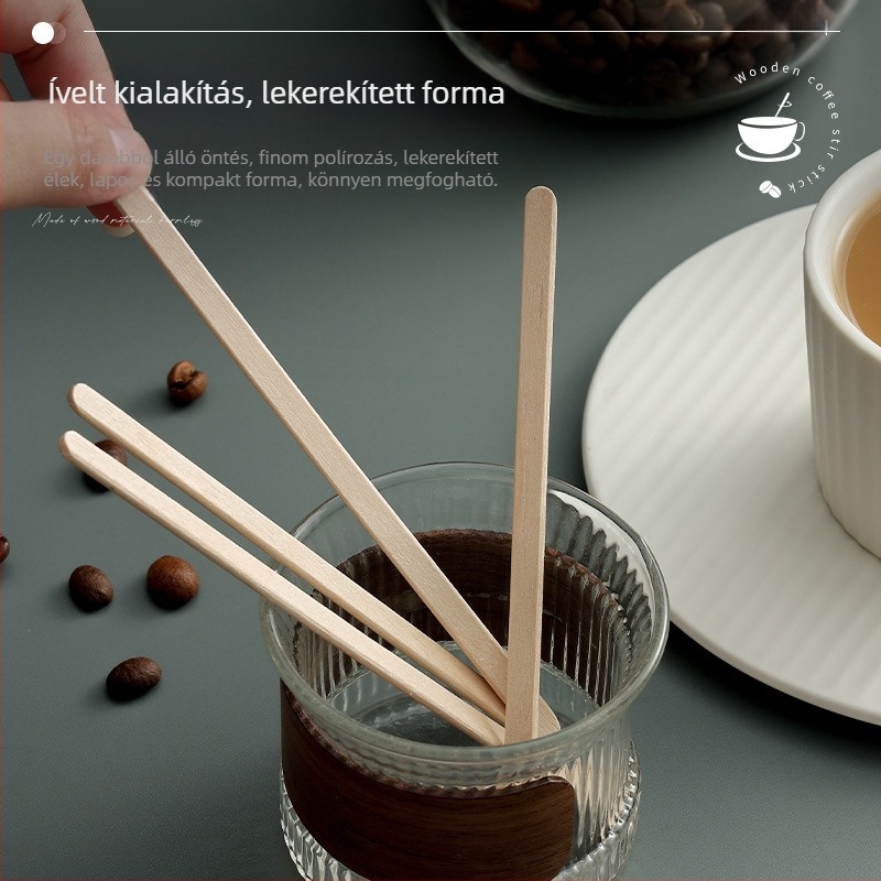 Fa egyszer használatos kávékeverő pálcák, 14 cm, egyenként csomagolva, 100 darabos csomag, kávéhoz és forró italokhoz