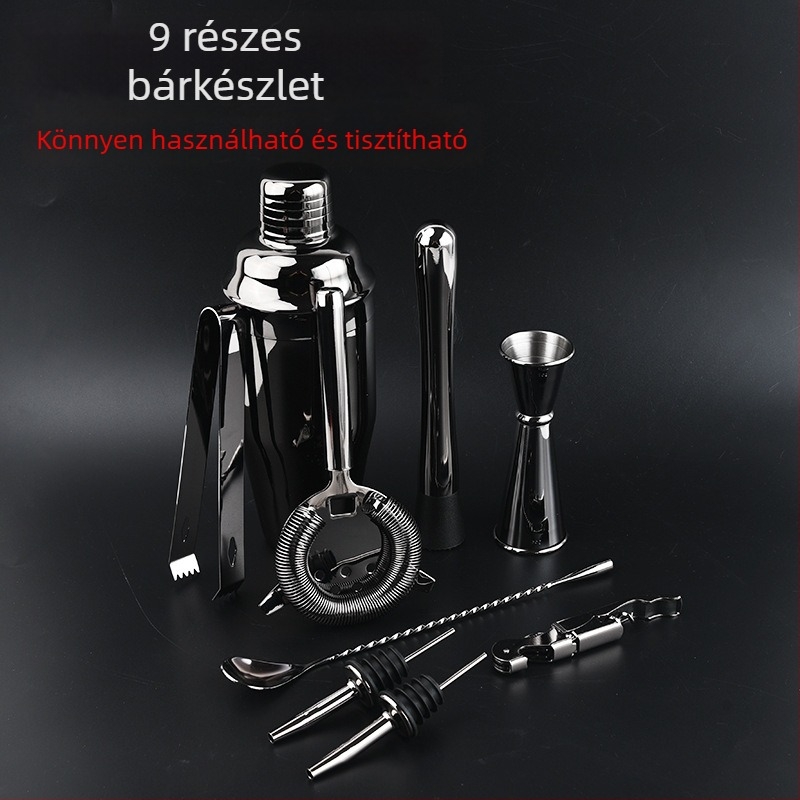 Rozsdamentes acél bár eszközök – 9 részes koktél shaker készlet jégszűrővel, jégcsippel és mérőpohárral