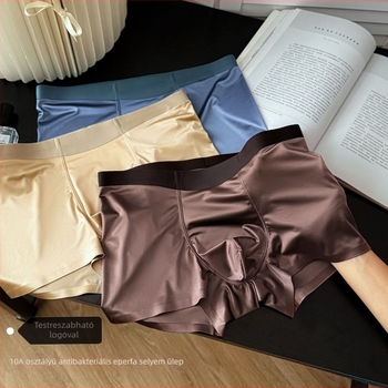Varrás nélküli férfi alsónemű Ice Silk, 10A antibakteriális Mulberry-selyem bélés, középmagas derék, boxer briefs