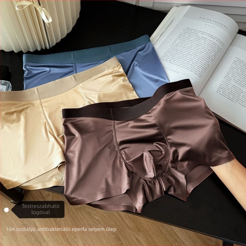 Varrás nélküli férfi alsónemű Ice Silk, 10A antibakteriális Mulberry-selyem bélés, középmagas derék, boxer briefs