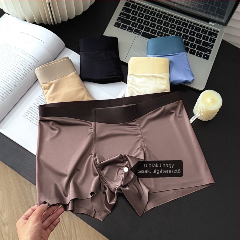 Varrás nélküli férfi alsónemű Ice Silk, 10A antibakteriális Mulberry-selyem bélés, középmagas derék, boxer briefs