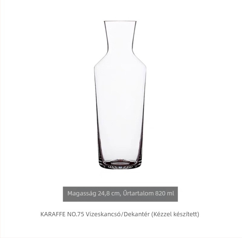Zalto-stílusú könnyű vörösboros dekanter, átlátszó textúrával.