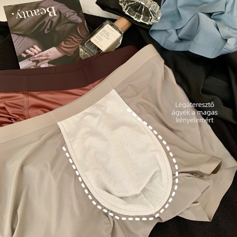 Antibakteriális férfi középmagasságú boxer alsónemű, selyemszerű tapintású ice silk, gyorsan száradó, lélegző