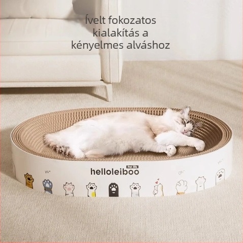 Integrált macska karmolódeszka és fészek, kör alakú, karcolás- és kopásálló, szöszmentes, hullámkartonból, macska játékok