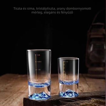 Blue Mountain kristályüveg kiöntő készlet mérő-skálával, 2 részes, prémium szeszes ital poharak