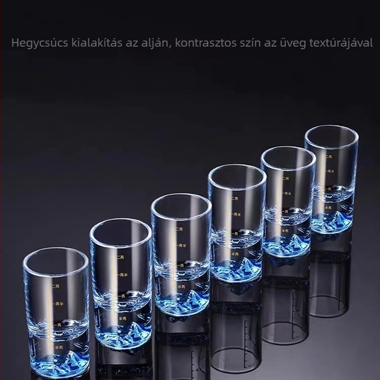Blue Mountain kristályüveg kiöntő készlet mérő-skálával, 2 részes, prémium szeszes ital poharak