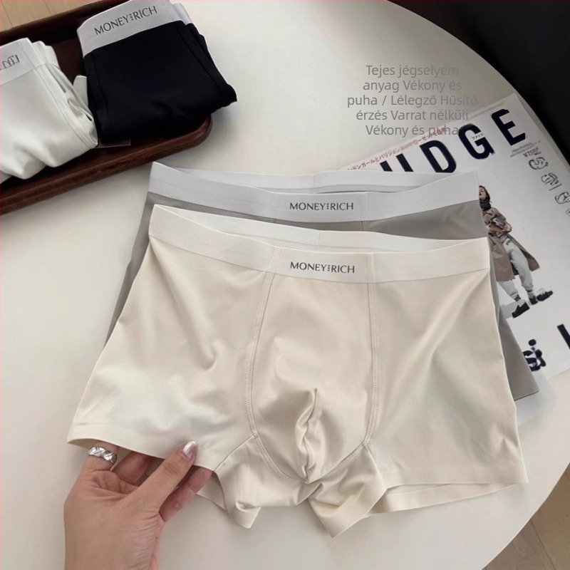 Prémium férfi boxer, hűsítő Ice Silk érzet, lélegző, gyorsan száradó anyag, antibakteriális bevonat, egyszínű boxer