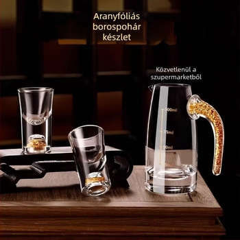 Kristály pohár szett szeszes italokhoz aranyfóliás díszítéssel, luxus retro stílus, több mint 10 darab, 1–100 ml űrtartalom