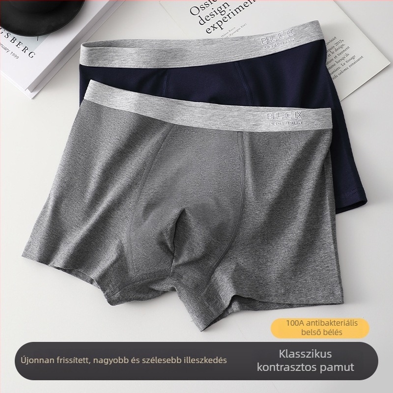 Férfi pamut boxer alsó grafénnel, középmagas derekú, lélegző, egyszínű