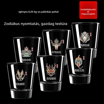 12 zodiákus jelű mini likőrpohár-készlet adagolóval, 12 db
