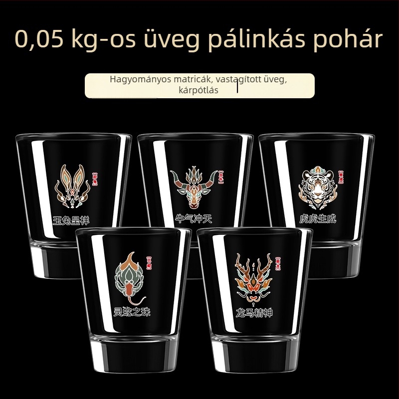 12 zodiákus jelű mini likőrpohár-készlet adagolóval, 12 db