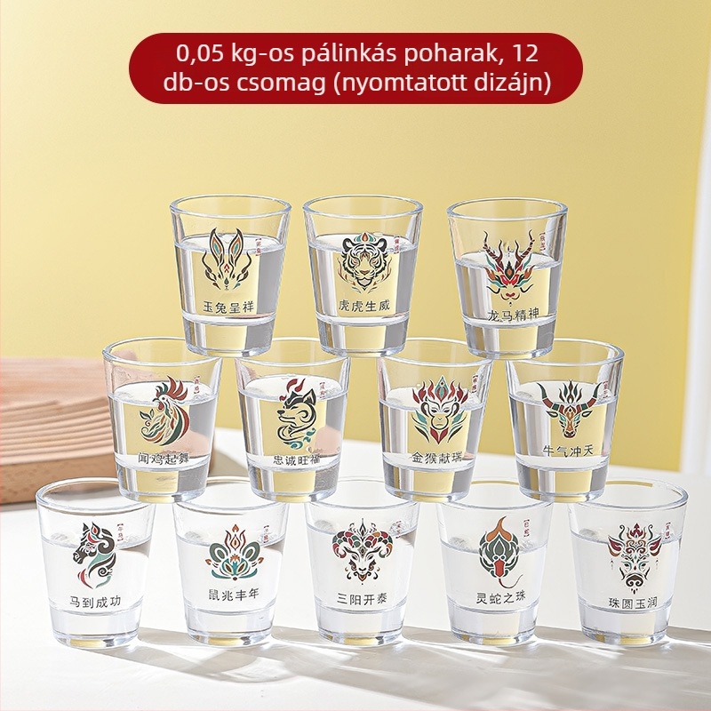 12 zodiákus jelű mini likőrpohár-készlet adagolóval, 12 db