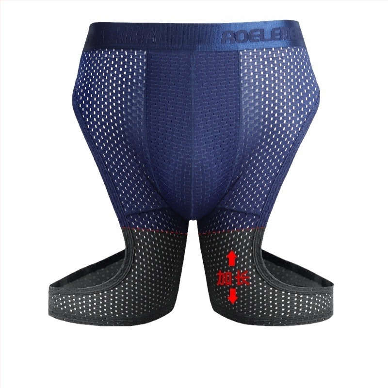 Férfi Ice Silk boxer brief, dörzsölésmentes, hálós mintával, hosszított fazon, plusz méret, sporthoz és futáshoz