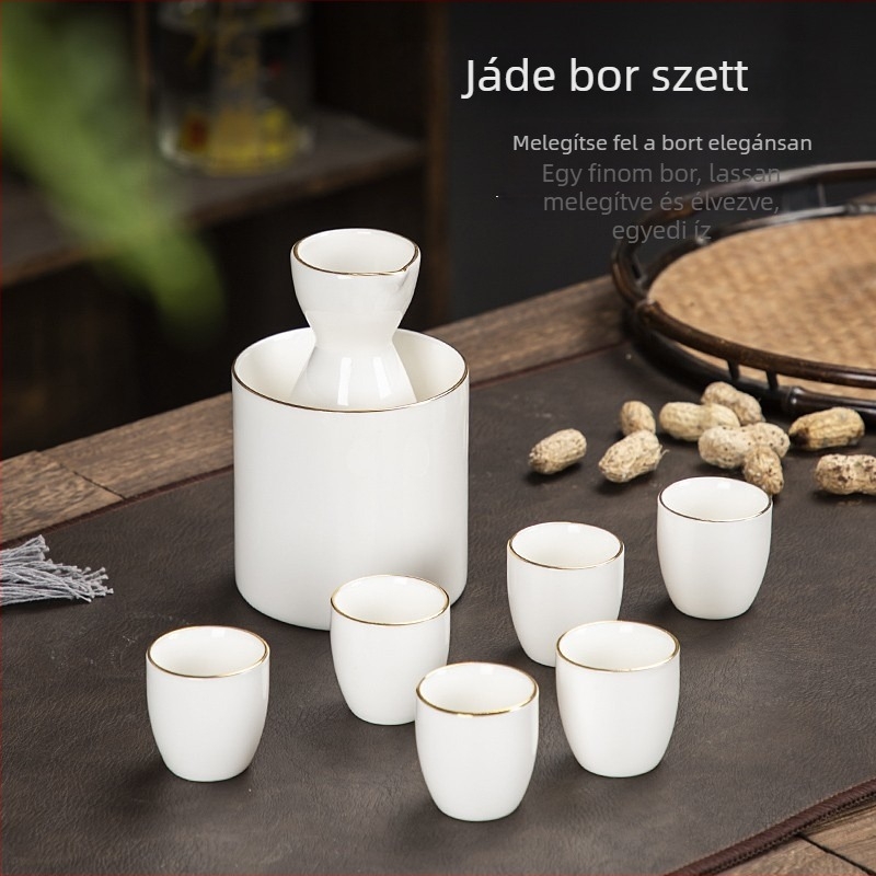 Kínai stílusú fehér jade porcelán likőr adagoló készlet egy pohárral, otthoni borosüveggel, ajándék ügyfeleknek és vezetőknek