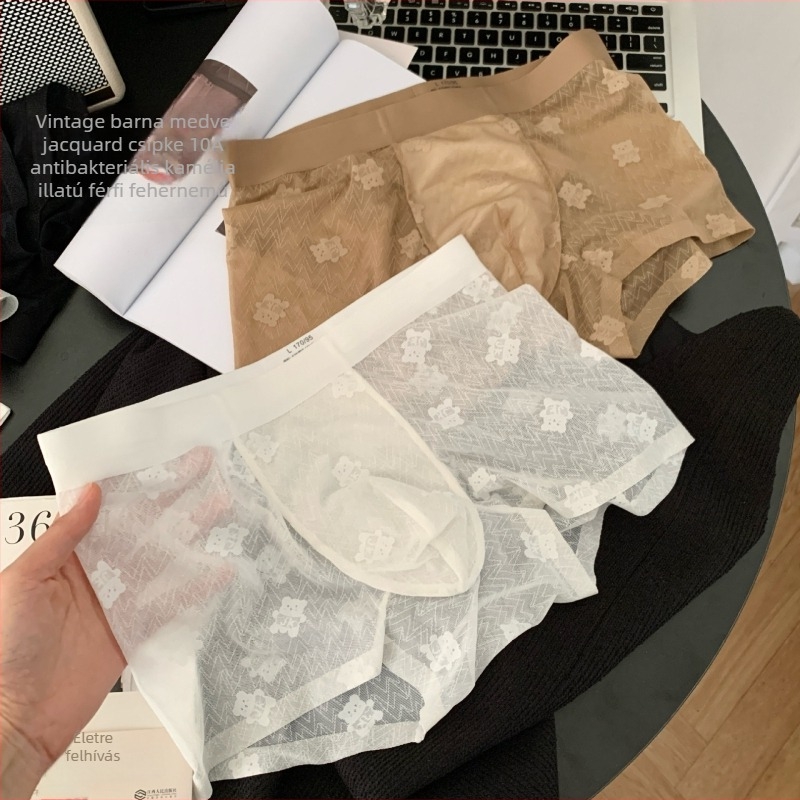 Retro barna medve jacquard csipke férfi boxerek, 10A antibakteriális, kamelia illatú и Mulberry Silk