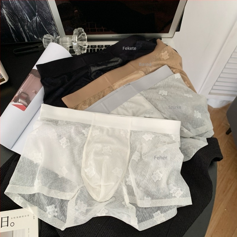 Retro barna medve jacquard csipke férfi boxerek, 10A antibakteriális, kamelia illatú и Mulberry Silk