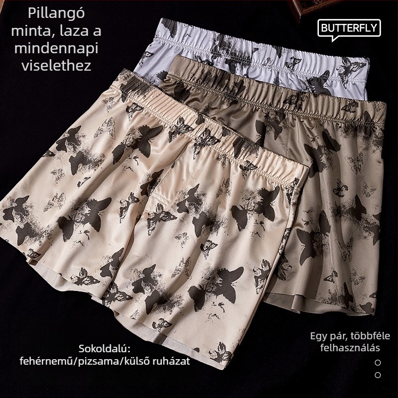 Butterfly Aro férfi lazán szabott szatén pizsama rövidnadrág otthonra, luxus szatén, nagy méret