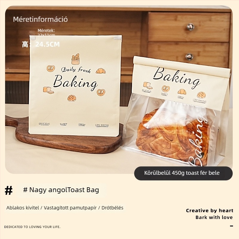 Toast csomagoló tasak, 450 g, önzáró kraft papír tasak, nassolnivalók és étele számára, hordozható csomagolás otthoni sütéshez