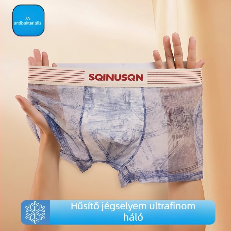 Férfiaknak tervezett jéghideg selyem hálószövetes boxeralsó, antibakteriális és lélegző