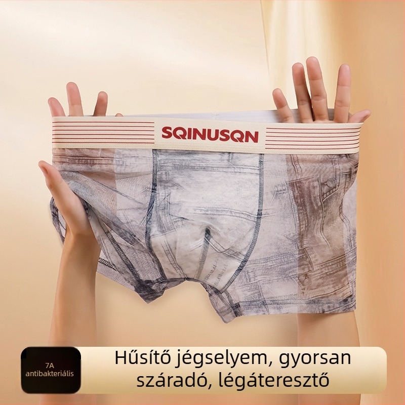 Férfiaknak tervezett jéghideg selyem hálószövetes boxeralsó, antibakteriális és lélegző