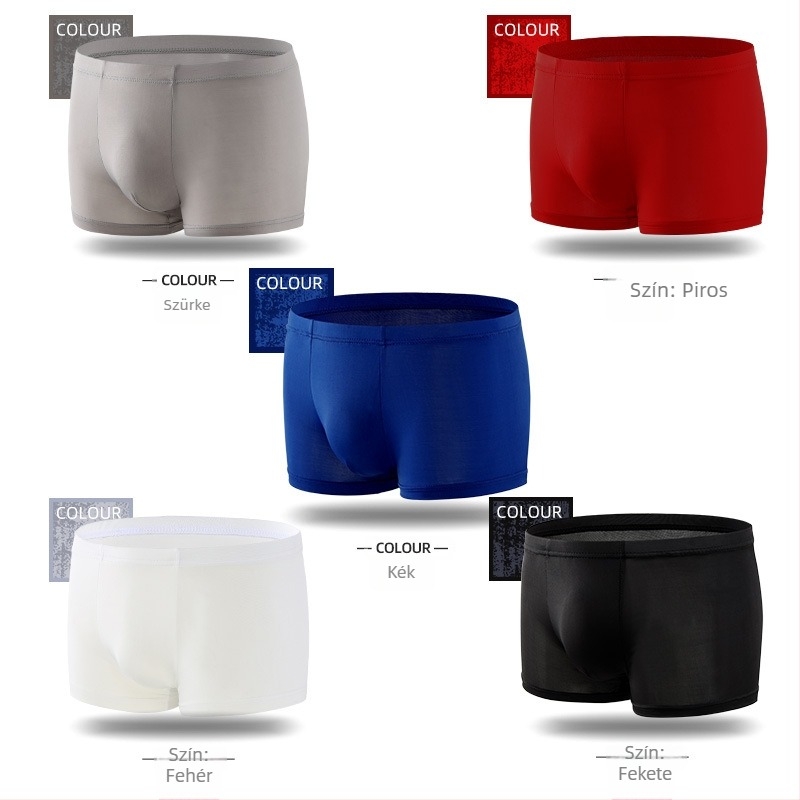 Férfi ice silk boxer briefs, varrás nélküli, egyszínű, középmagas derék, vonzó és kényelmes