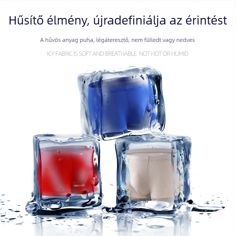 Férfi ice silk boxer briefs, varrás nélküli, egyszínű, középmagas derék, vonzó és kényelmes