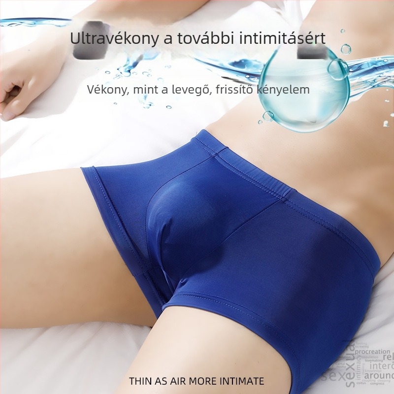Férfi ice silk boxer briefs, varrás nélküli, egyszínű, középmagas derék, vonzó és kényelmes
