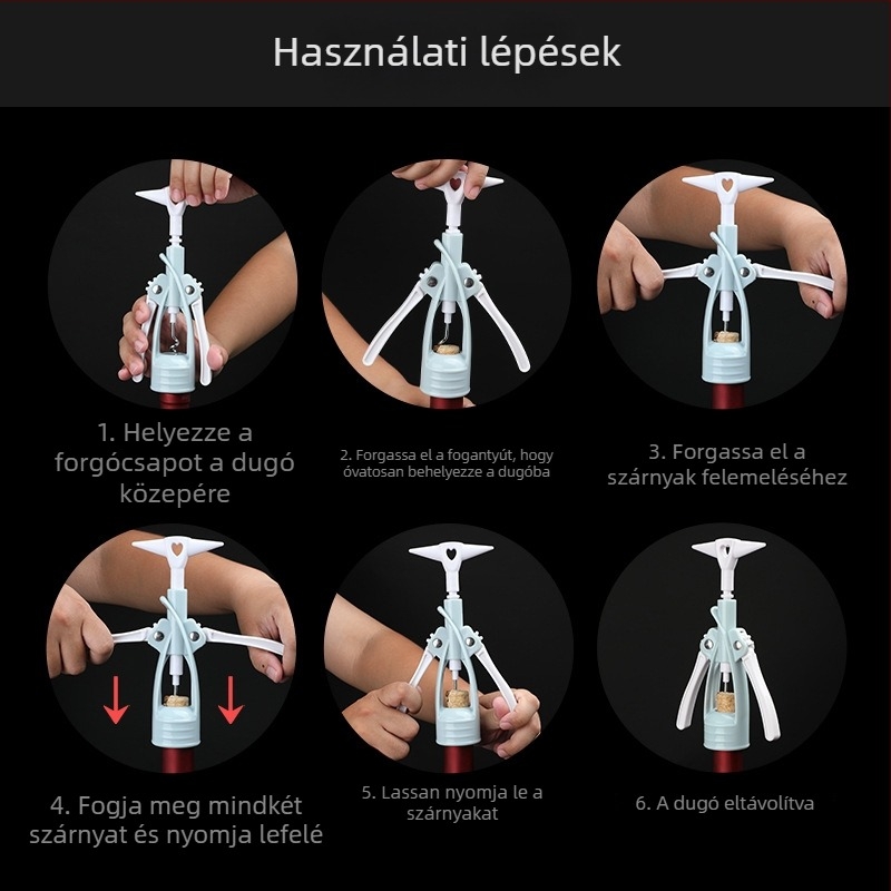 Többcélú borosüvegnyitó készlet vastagabb műanyag testtel