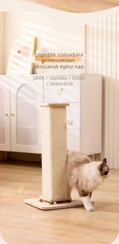 Nagyméretű macskafa integrált függőleges kaparóoszloppal, sisál oszloppal és macskafészekkel