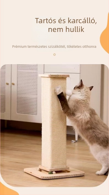 Nagyméretű macskafa integrált függőleges kaparóoszloppal, sisál oszloppal és macskafészekkel