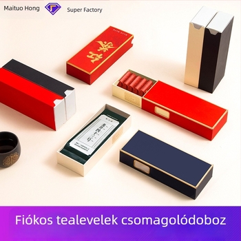 Három adagos teás doboz, négyszögletes teajándékdoboz fekete és zöld tea számára, kihúzható üres doboz logóval, kis tételben elérhető