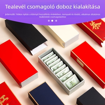 Három adagos teás doboz, négyszögletes teajándékdoboz fekete és zöld tea számára, kihúzható üres doboz logóval, kis tételben elérhető