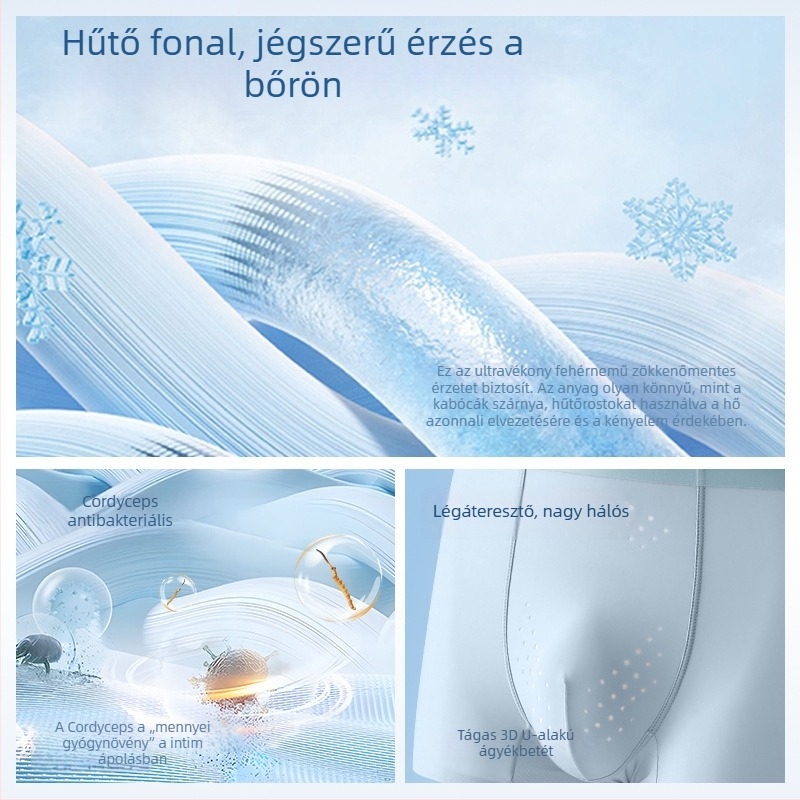 Férfi boxer, nylon Ice Silk anyagból, antibakteriális, középmagas derekú, egyszínű, nagy méret